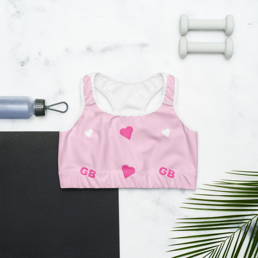Gorgeous Baddie Hearts Sports Bra Front