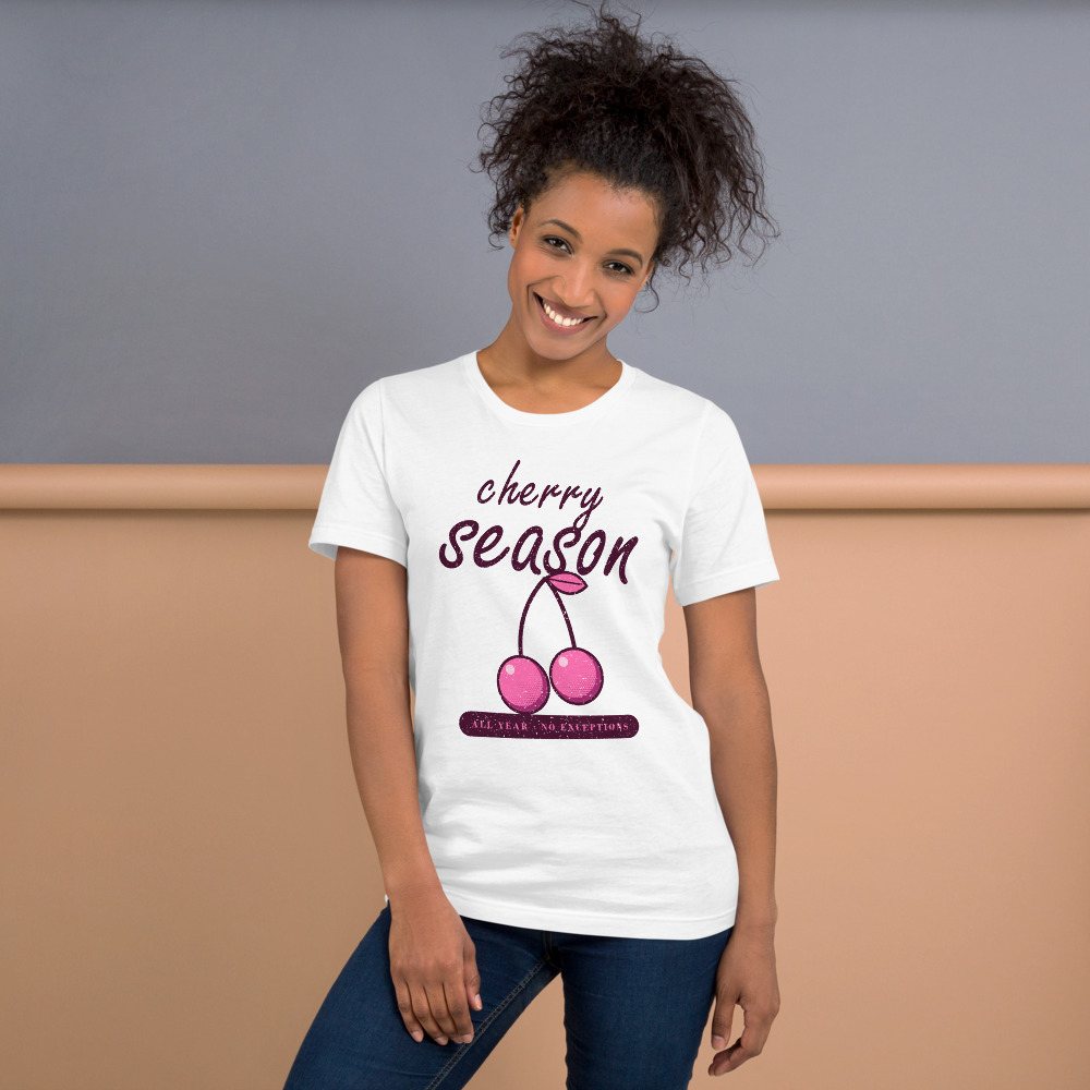 Gorgeous Baddie Cherry Season All Year Boutique Tee White Front