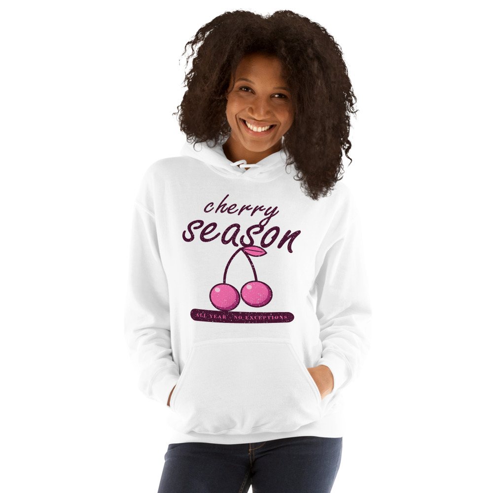 Gorgeous Baddie Cherry Season All Year Boutique Hoodie White Front