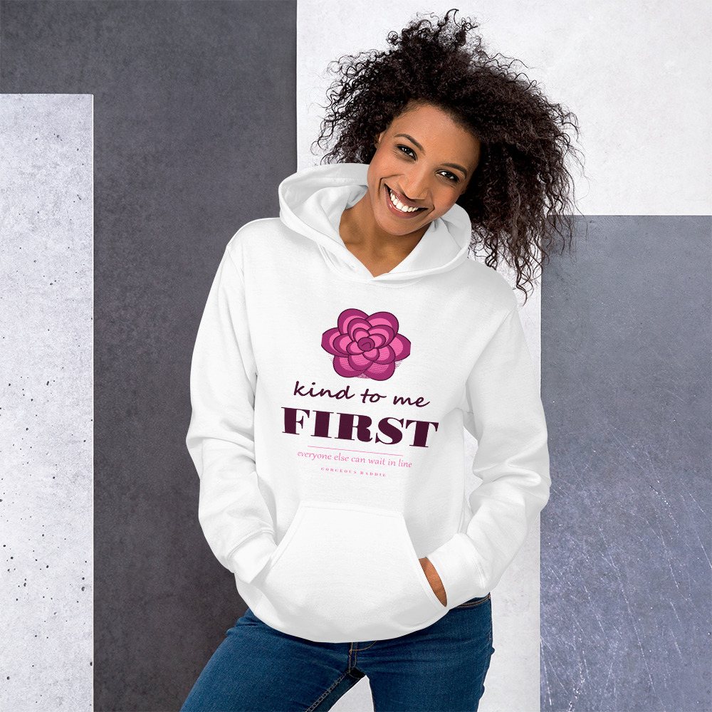 Gorgeous Baddie Kind To Me First Boutique Hoodie White