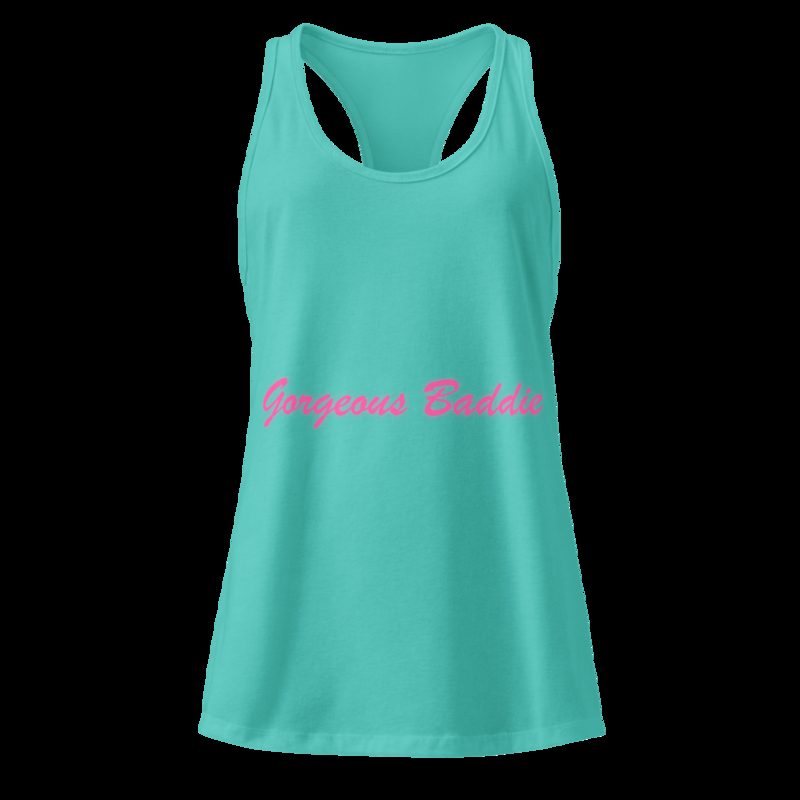 Gorgeous Baddie Script Racerback Tank Tahiti Blue
