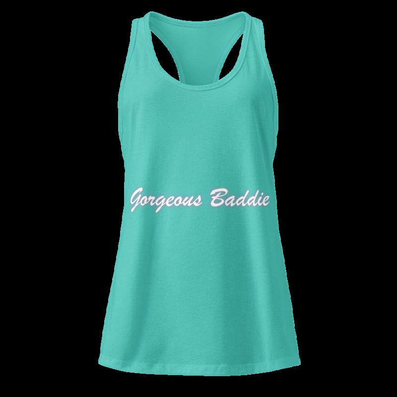Gorgeous Baddie Script Night Racerback Tank Tahiti Blue