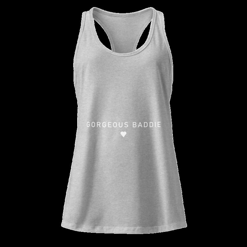 Gorgeous Baddie Minimal Pink Racerback Tank Heather Gray