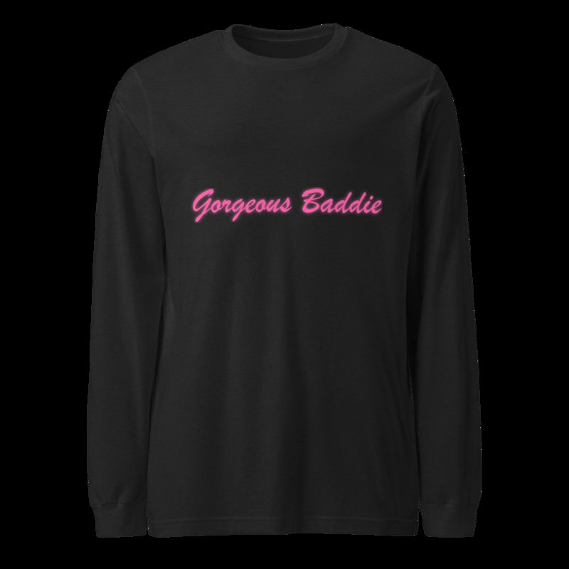 Gorgeous Baddie Script Long Sleeve Tee Black Heather