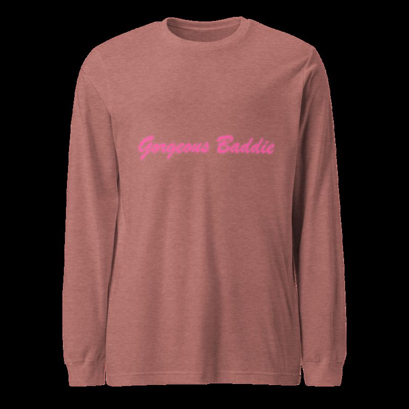 Gorgeous Baddie Script Long Sleeve Tee Heather Mauve