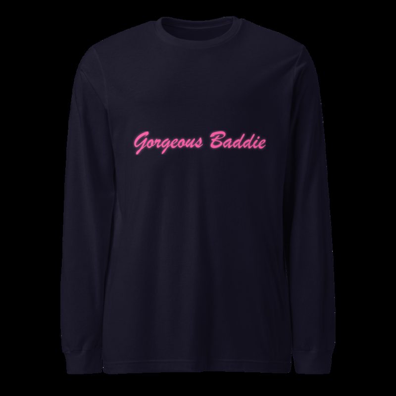 Gorgeous Baddie Script Long Sleeve Tee Navy