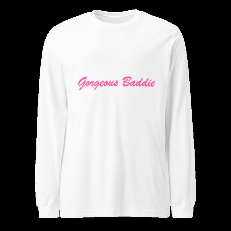 Gorgeous Baddie Script Long Sleeve Tee White