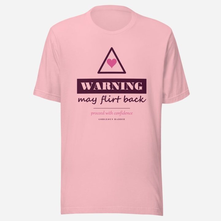 Gorgeous Baddie Warning: May Flirt Back Love Notes Tee White in Pink