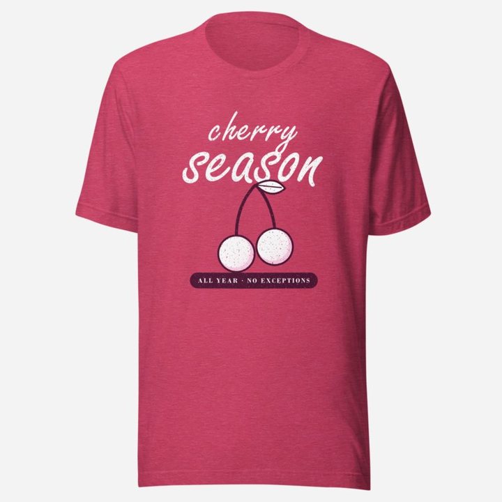 Gorgeous Baddie Cherry Season All Year Boutique Tee in Heather Raspberry