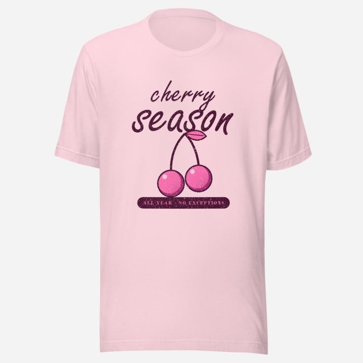 Gorgeous Baddie Cherry Season All Year Boutique Tee White in Soft Pink