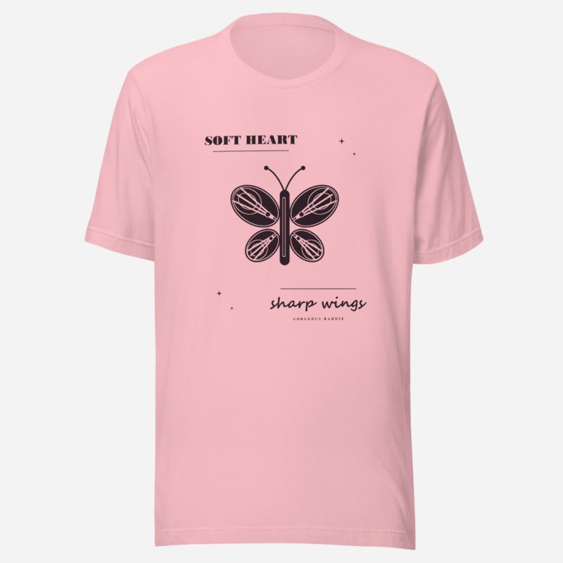 Gorgeous Baddie Soft Heart Sharp Wings Boutique Tee White in Pink