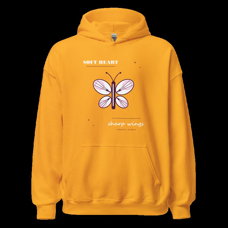Gorgeous Baddie Soft Heart Sharp Wings Boutique Hoodie Gold
