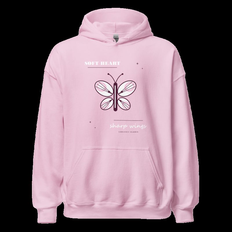 Gorgeous Baddie Soft Heart Sharp Wings Boutique Hoodie Light Pink