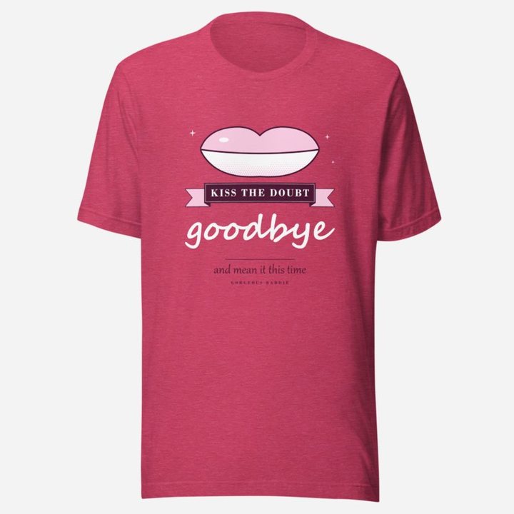 Gorgeous Baddie Kiss The Doubt Goodbye Boutique Tee in Heather Raspberry