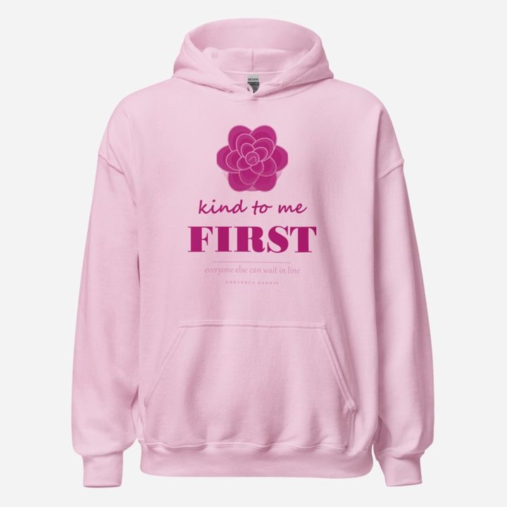 Gorgeous Baddie Kind To Me First Boutique Hoodie in Light Pink