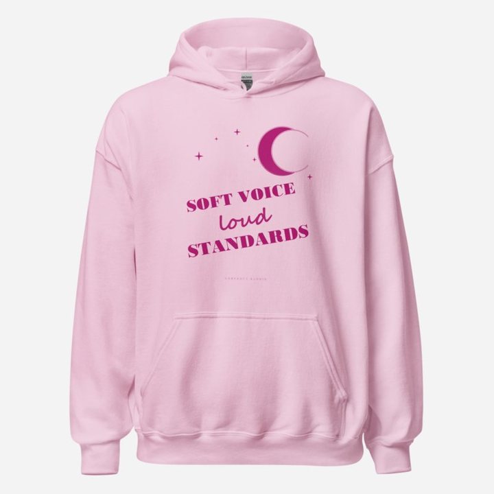 Gorgeous Baddie Soft Voice Loud Standards Boutique Hoodie in Light Pink