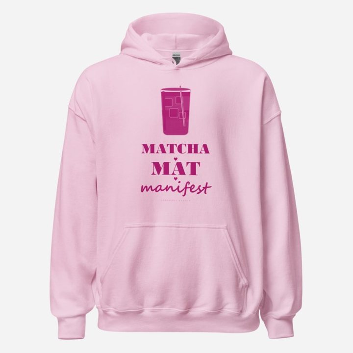 Gorgeous Baddie Matcha Mat Manifest Boutique Hoodie in Light Pink