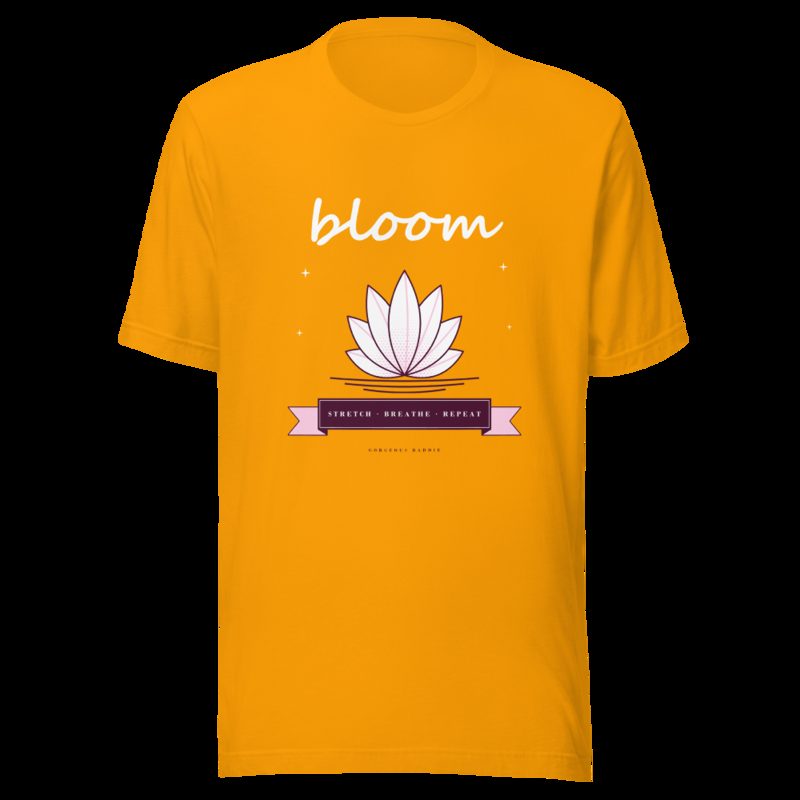 Gorgeous Baddie Stretch Breathe Bloom Boutique Tee Gold