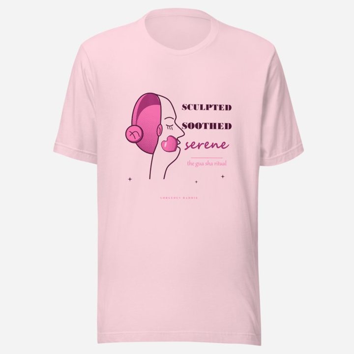 Gorgeous Baddie Sculpted Soothed Serene Boutique Tee White in Soft Pink