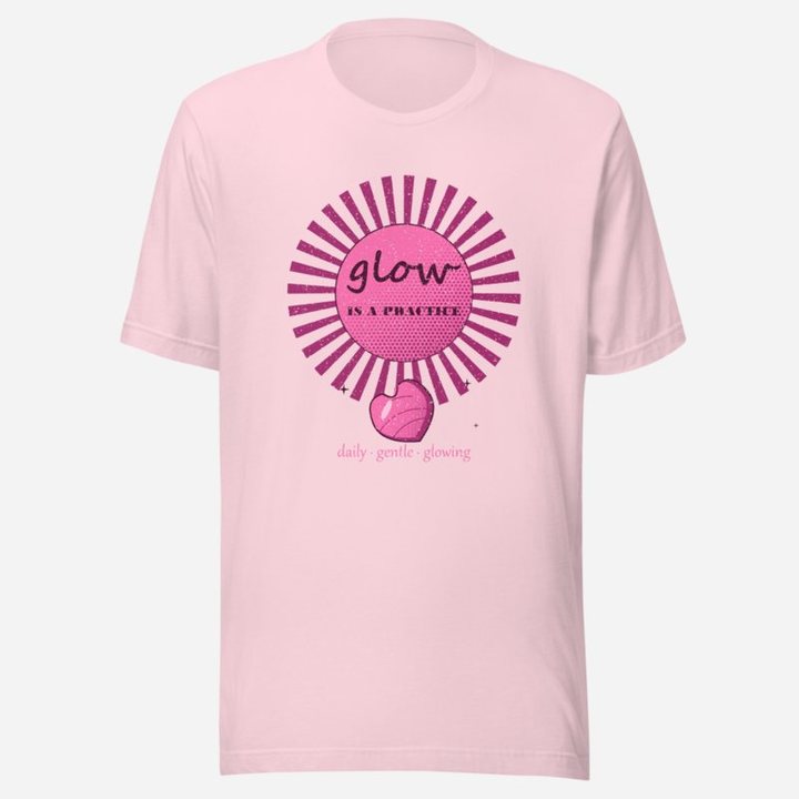 Gorgeous Baddie Glow Is A Practice Boutique Tee White in Soft Pink