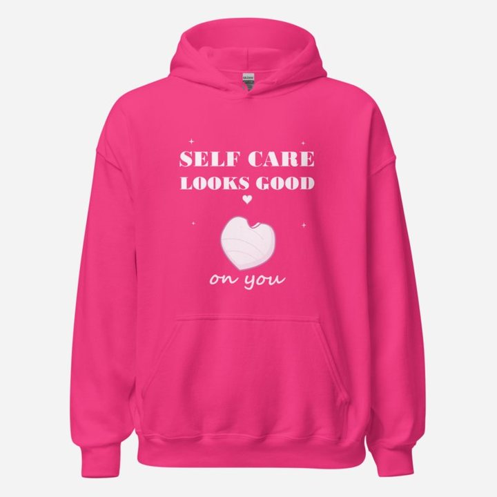 Gorgeous Baddie Self Care Looks Good On You Hoodie in Heliconia