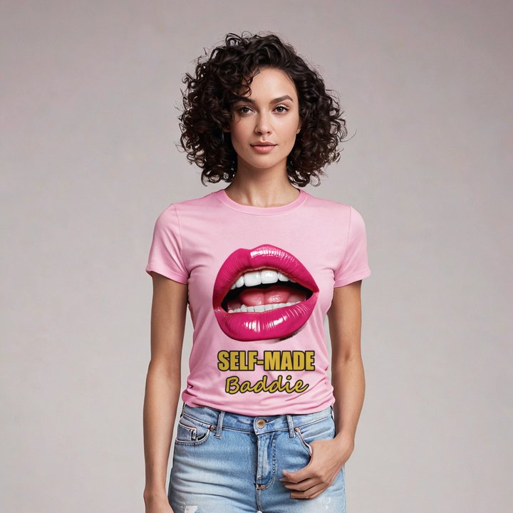 Gorgeous Baddie Self-Made Lips Tee in Pink