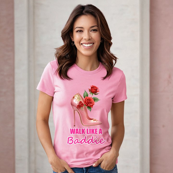 Gorgeous Baddie Walk Like A Baddie Tee in Pink